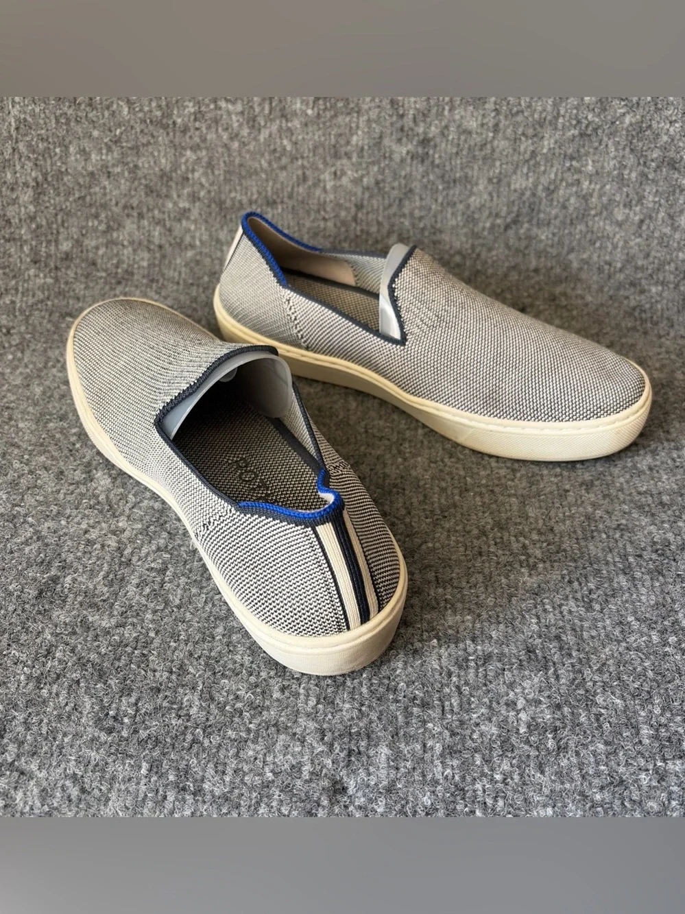 Rothy's‎ Slip-On Knit Flats in Navy and White with Blue Trim